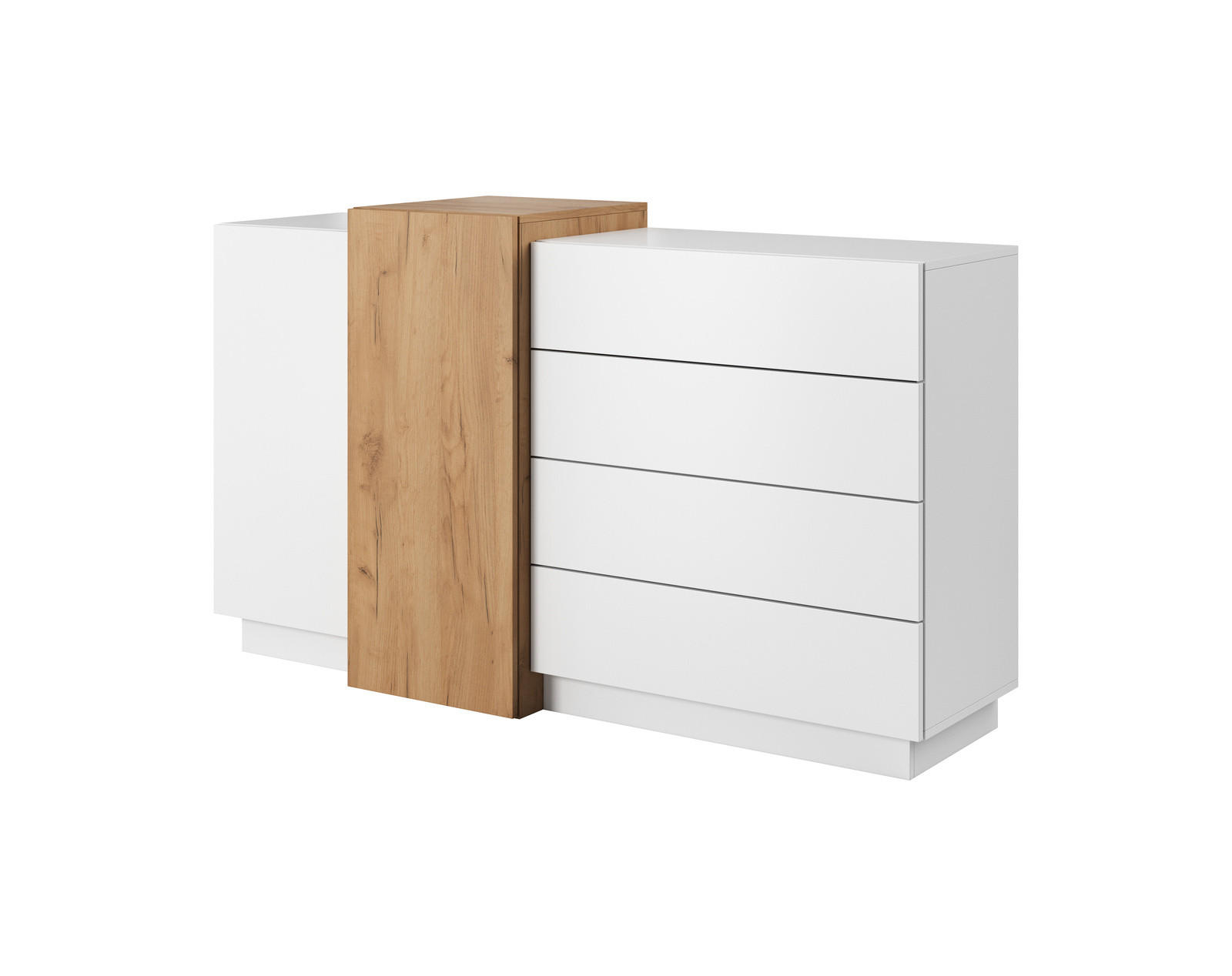 KOMMODE Viano F 160 cm Weiß / Eiche Craft Gold - mit 2 Türen und 4 Schubladen - Eichefarben/Weiß, Holz/Holzwerkstoff (160/93/45cm) - Ravio