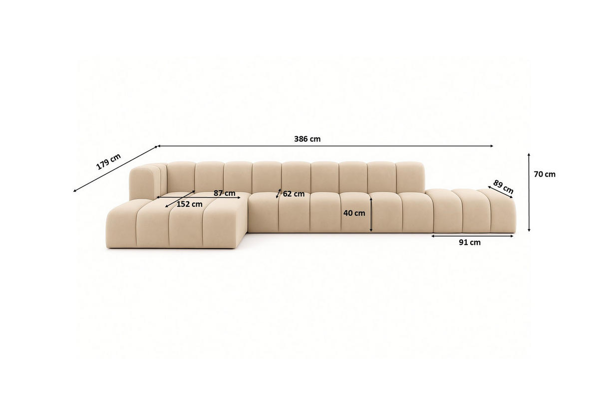 ECKSOFA Mit Hocker GRAND L, Stoff Salvador, Beige, Links - Beige, Holz (386/179cm) - Kaiser Möbel