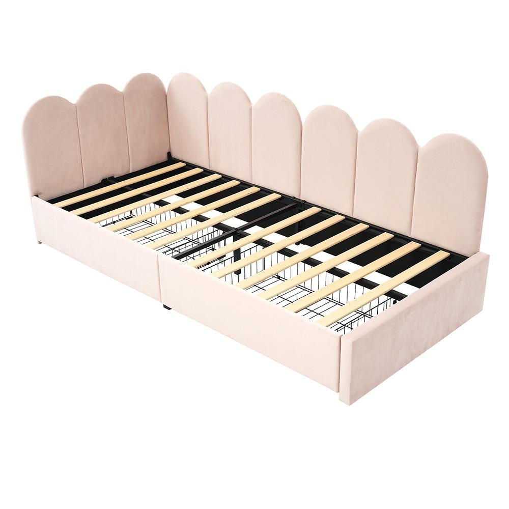 JUGENDBETT 90/190 cm in Rosa Samt - Pink, Holz/Textil (90/190cm) - KOMHTOM