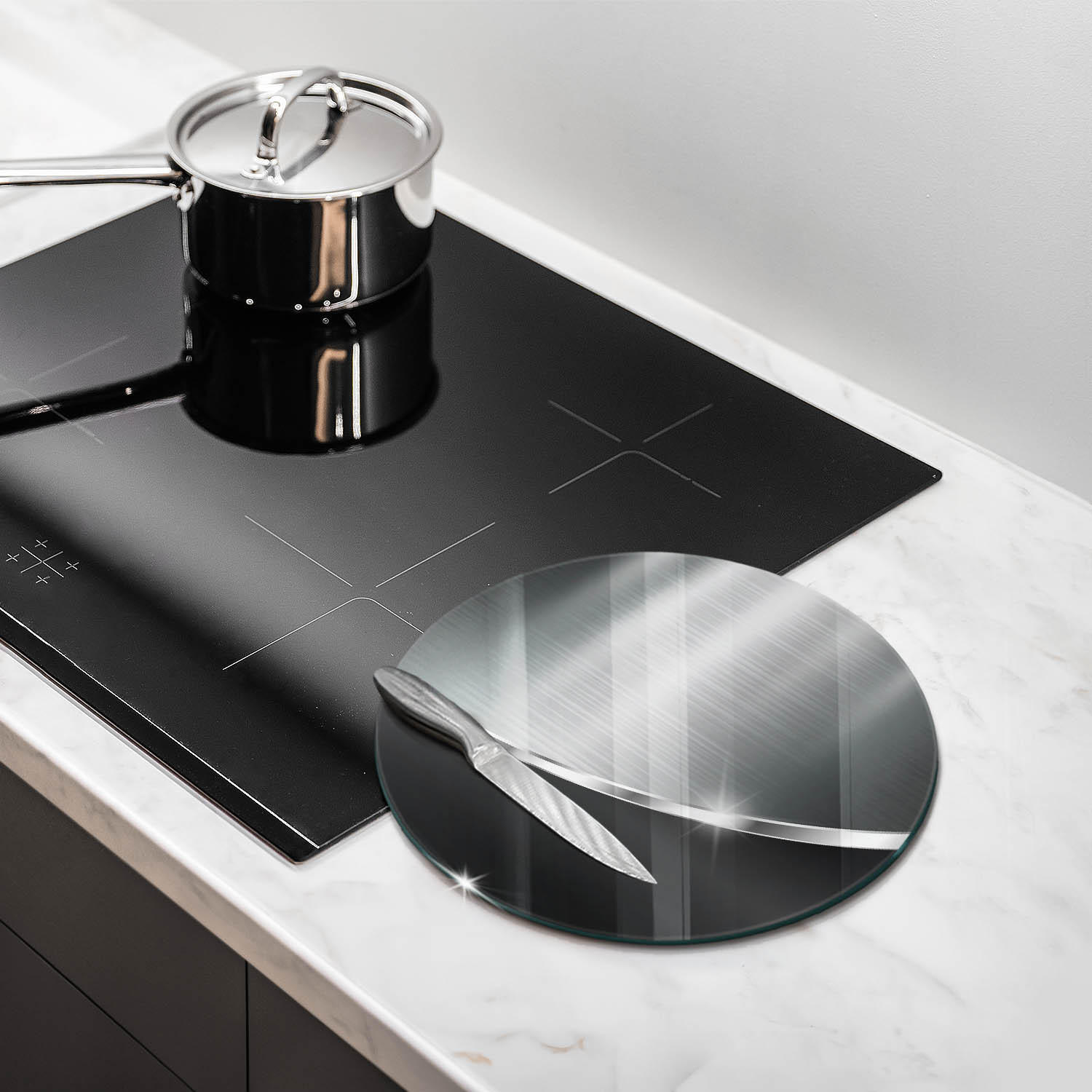 GLASPLATTE Ø 30 cm Metallische Abstraktion - Alufarben, Glas (30/30cm) - Wallfluent