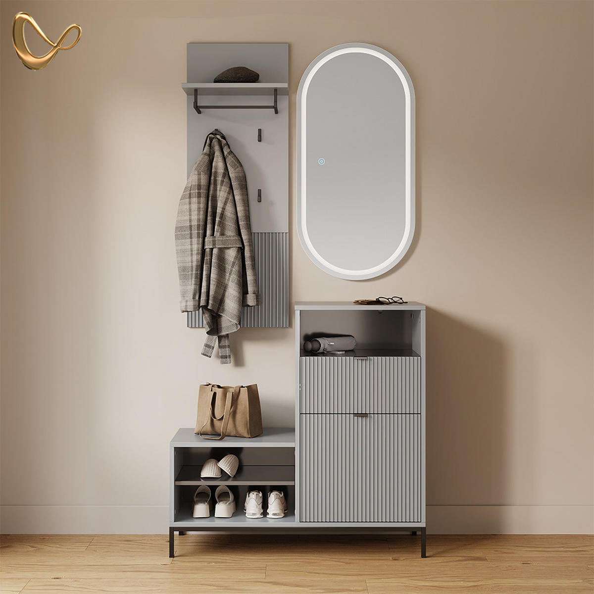 WANDGARDEROBE Aterno Grau 43 x 120 cm - Grau, Holzwerkstoff (43/120/27cm) - Livinity®