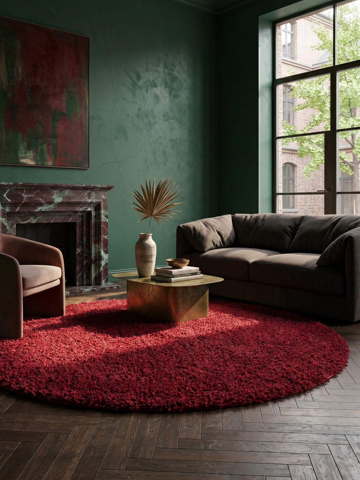TEPPICH Hochflor Unifarben Polypropylen Wohnzimmer Shaggy Rot Rund 160x160 - Rot, Textil (160/160cm) - KADIMA DESIGN