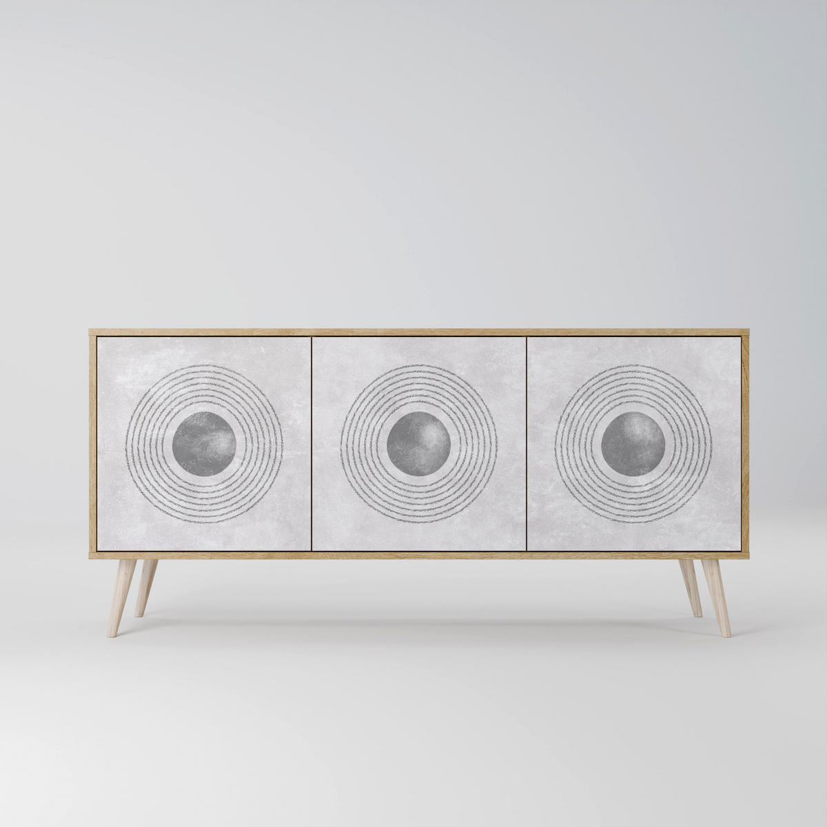 SIDEBOARD SOLID CIRCLES, Eicheneffekt, 164,5x42x77,5 cm, 3 Türen - Eichefarben/Buchefarben, Holzwerkstoff/Buchenholz (164.5/77.5/42cm) - SpaceRebels