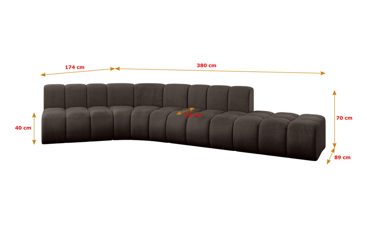 ECKSOFA modulares Sofa Brilo-L1 - 380x174x70 cm Braun - Braun, Holzwerkstoff/Textil (380/174cm) - ALTDECOR
