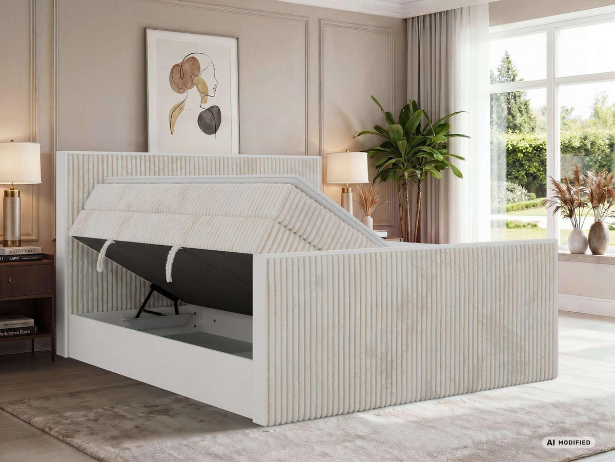 BOXSPRINGBETT TRAVIT KING DUO 160/200 - Beige Cord - Topper T25 - H4 - Beige/Schwarz, Kunststoff/Textil (160/200cm) - MKS