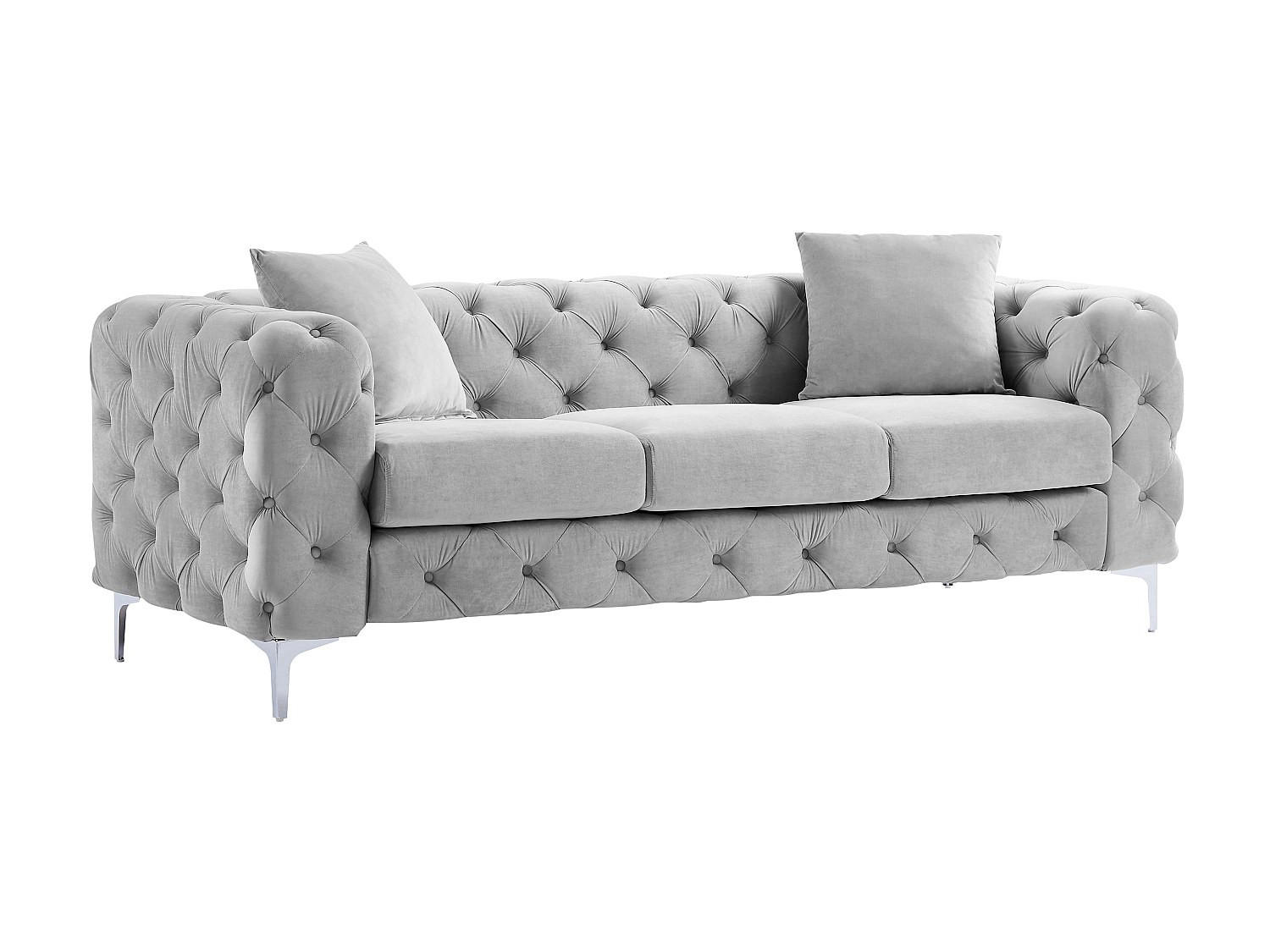 CHESTERFIELD-SOFA 3-Sitzer - Hellgrau - Samt - EDWINA - Hellgrau, Textil (91/76/220cm) - Vente-Unique
