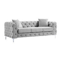 CHESTERFIELD-SOFA 3-Sitzer - Hellgrau - Samt - EDWINA - Hellgrau, Textil (220/76/91cm) - Vente-Unique