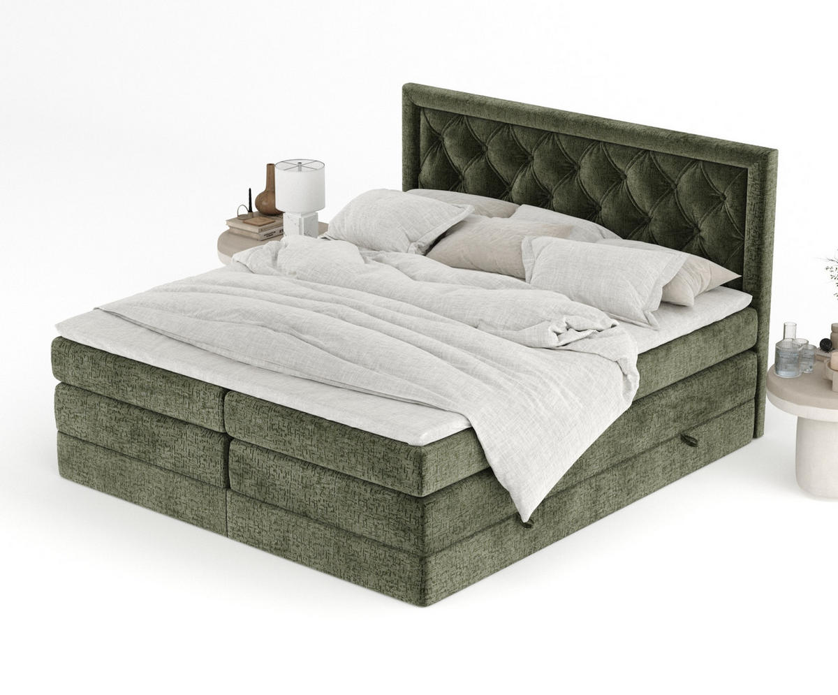 BOXSPRINGBETT Aurelia Olivenfarbe 180/200 cm - Schwarz/Olivgrün, Holz/Holzwerkstoff (180/200cm) - Maison de Reve