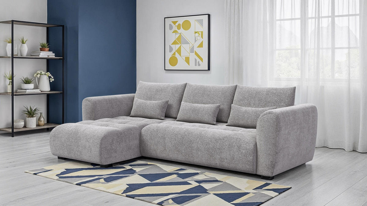 ECKSOFA SORENO 4-Sitzer, platingrau - Schwarz/Grau, Holz/Textil (293/171cm) - Courtois Laville