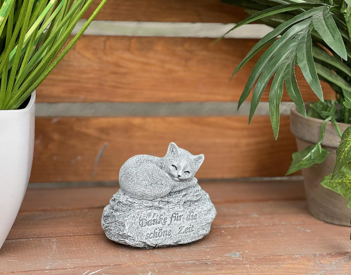 STEINFIGUR Katze Danke für die schöne Zeit Grabstein frostfest massiv - Grau, Stein (10/8/6cm) - stoneandstyle