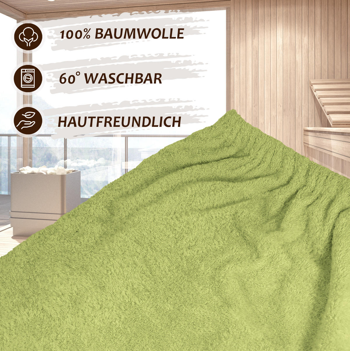 SAUNAKILT Herren Salbeigrün, Lima Saunahandtuch mit Klettverschluss - Salbeigrün, Textil (140/55cm) - Lashuma