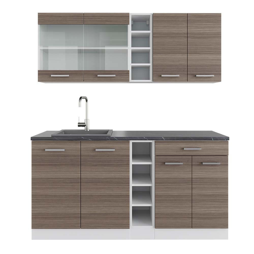 SINGLEKÜCHE R-Line Edelgrau/Weiß 160 cm, AP Anthrazit - Braun/Weiß, Holzwerkstoff (160/81.6/60cm) - Vicco
