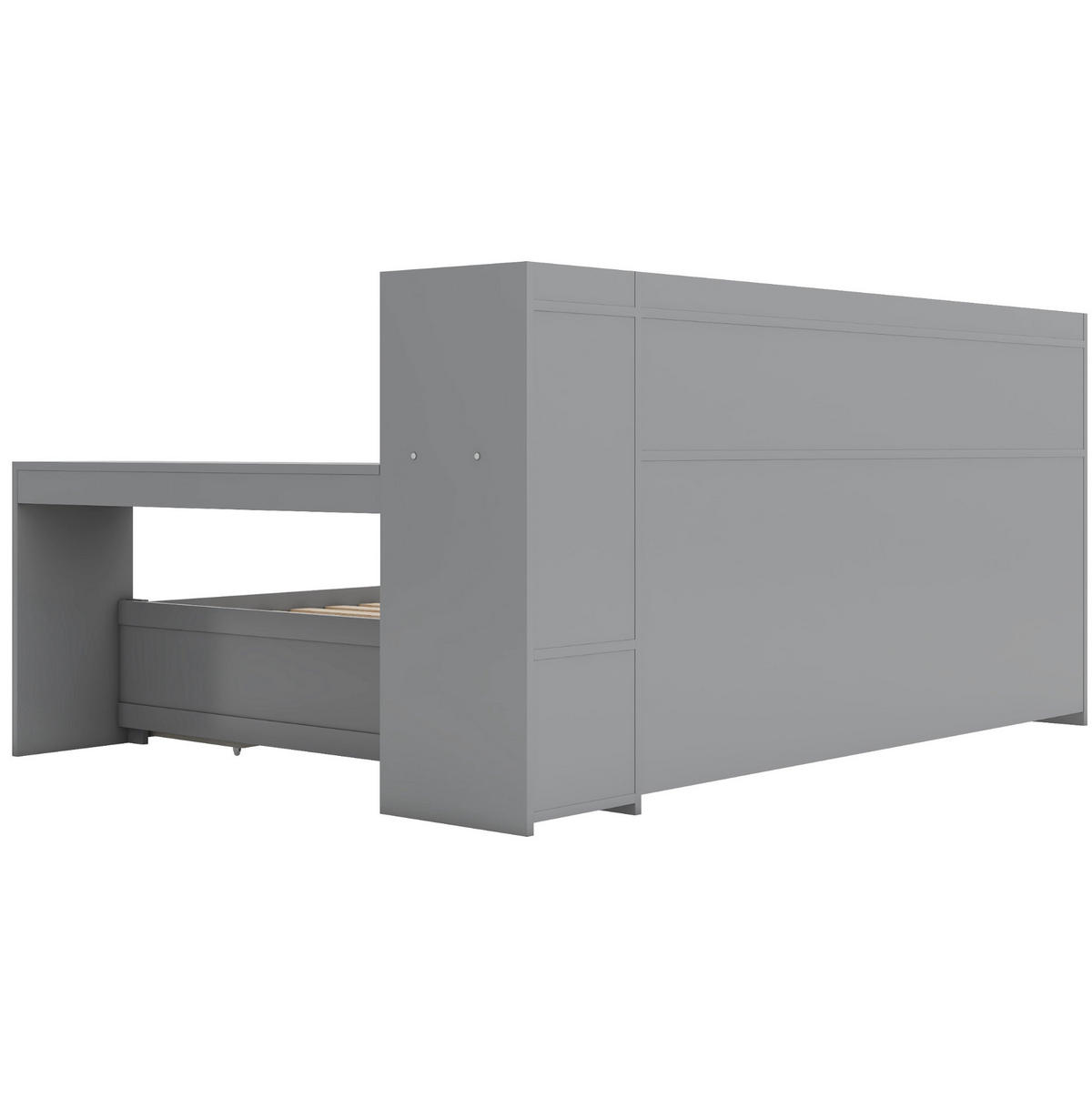 MULTIFUNKTIONSBETT 90/200 cm mit Nachttischablage Schreibtisch und USB-Anschluss Grau - Grau, Holzwerkstoff (90/200cm) - OKWISH