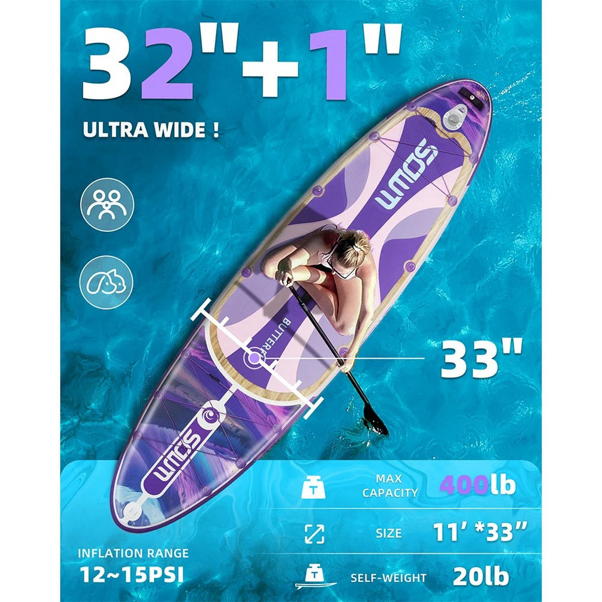 STAND UP PADDLE BOARD Lila - Lila, Kunststoff (335/85cm) - Kaket