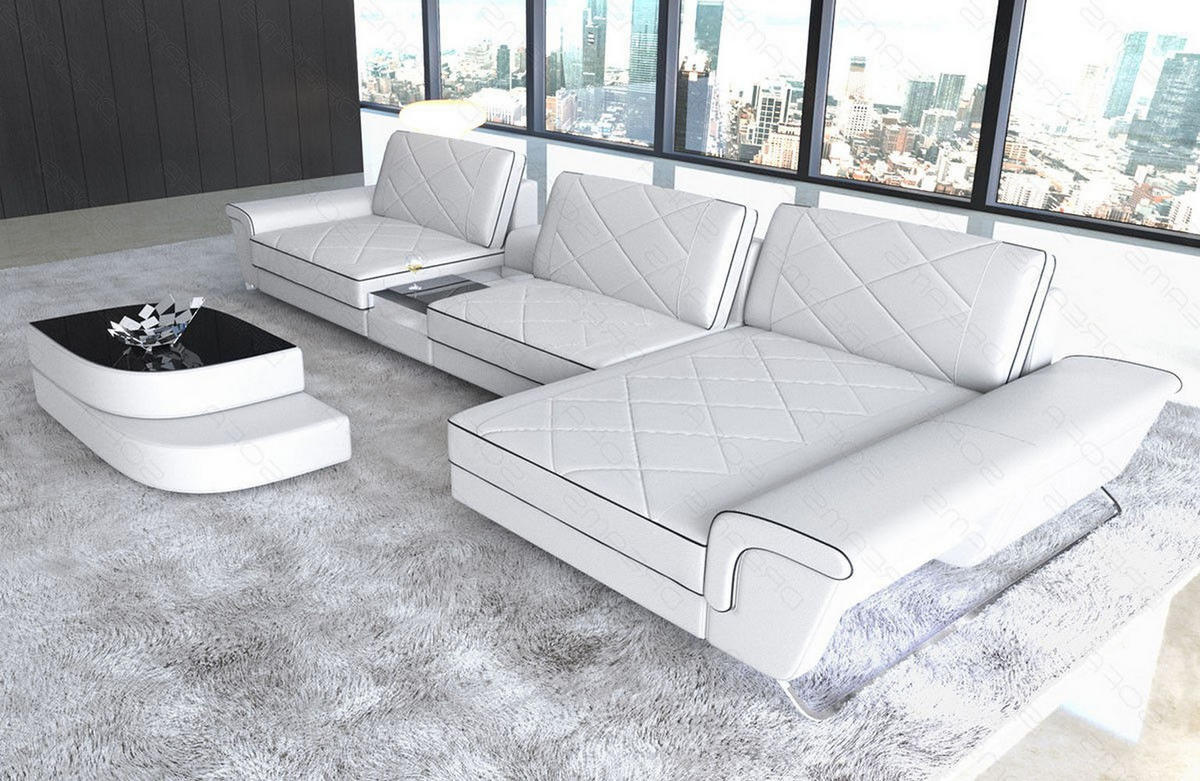 LEDERSOFA Bari L - Schwarz/Weiß, Leder (369/197cm) - Sofa Dreams