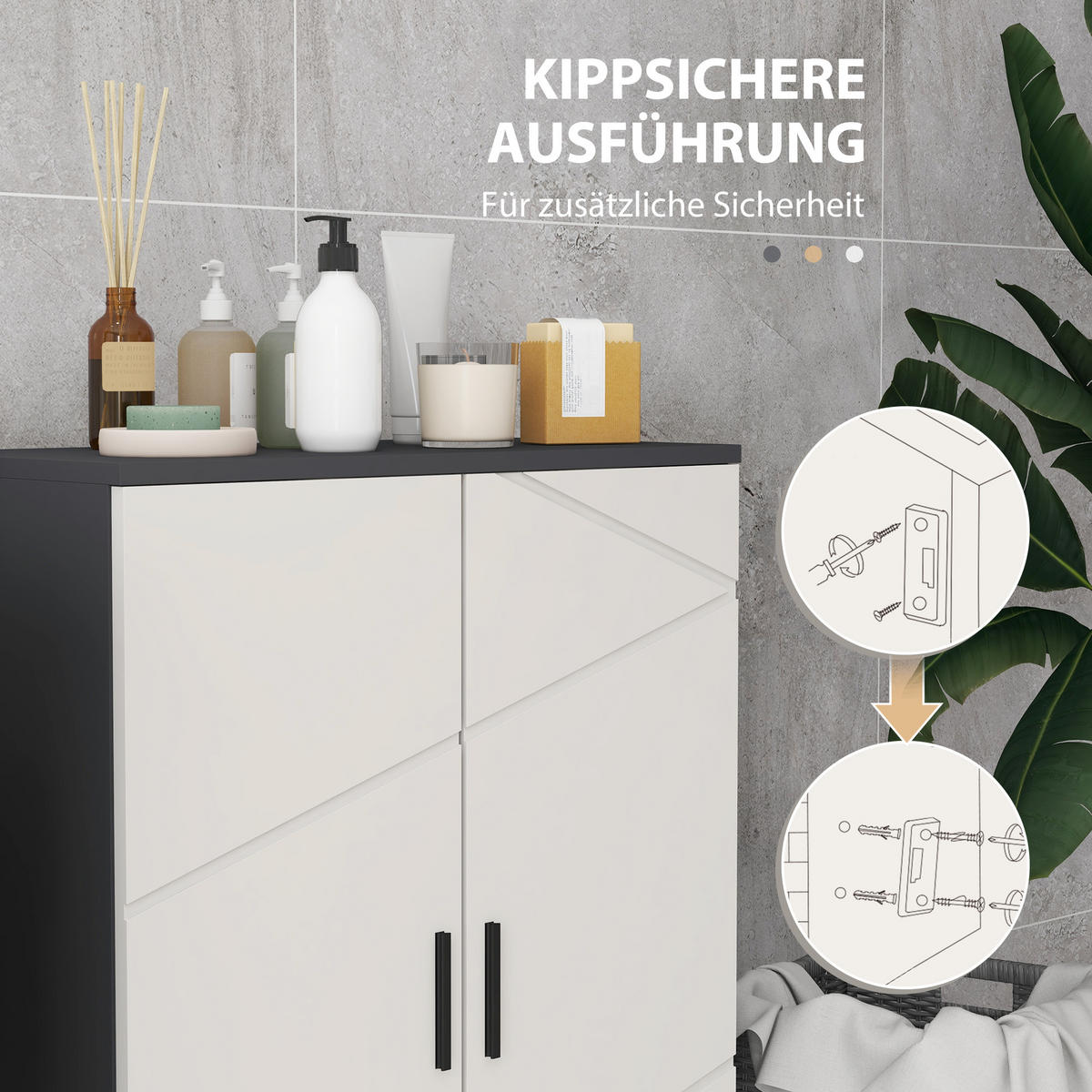 BADEZIMMERSCHRANK Beistellschrank mit Doppeltür 60 x 30 x 82 cm Grau - Grau, Holzwerkstoff (60/82/30cm) - Kleankin