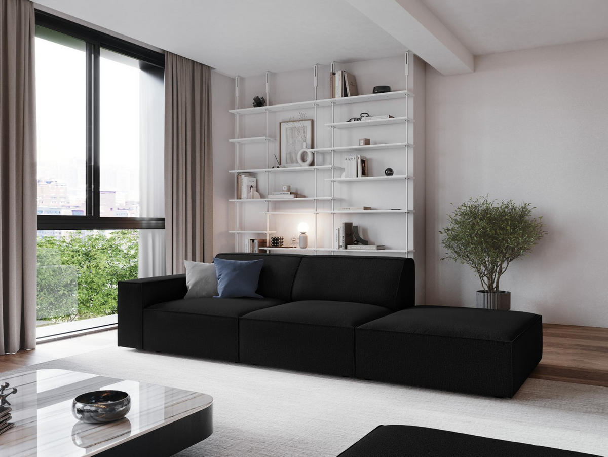 SOFA Jodie aus strukturiertem Stoff schwarz 3 Sitzplätze - Schwarz, Textil (102/70/262cm) - Micadoni