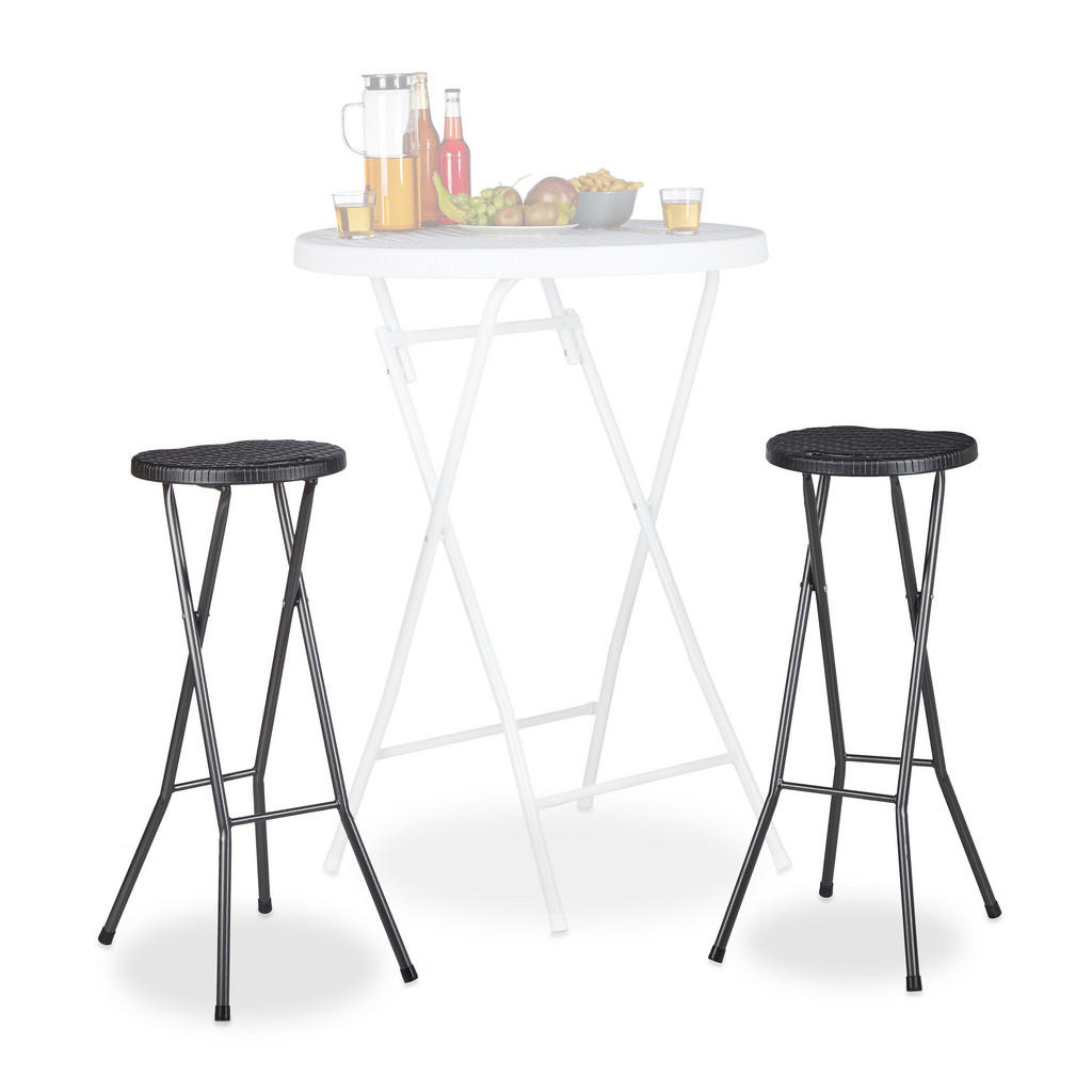 Relaxdays STOLIČKA černá barová skládací 2dílná-sada 80 cm