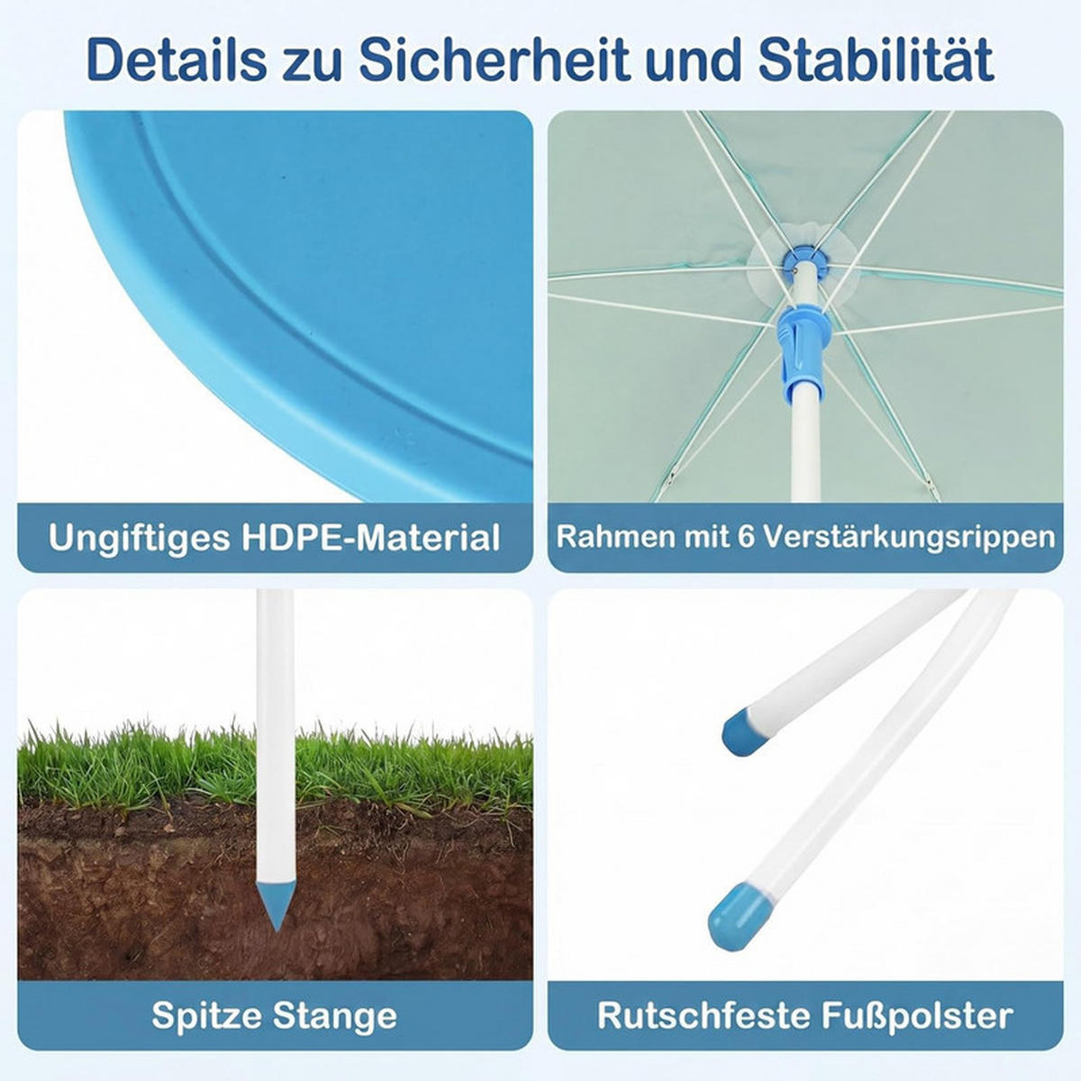 KINDER-SITZGRUPPE mit Sonnenschirm blau(4-tlg) - Blau, Metall - COSTWAY