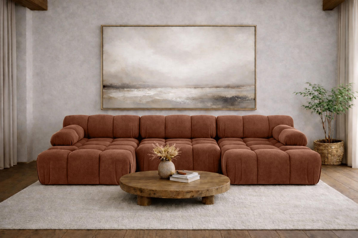ECKSOFA U-Form, Stoff Velours Salvador, Dunkelbraun, Selia U - Dunkelbraun, Holz (285/70/160cm) - Kaiser Möbel