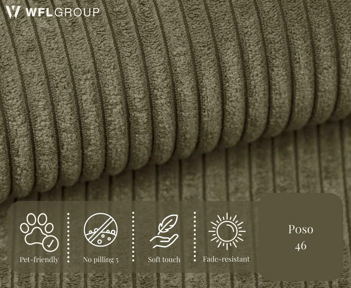 ECKSOFA Cora mit Schlaffunktion & Stauraum, Universell Rechts/Links, Olivgrün Cord Chenille 260/82/160 cm - Schwarz/Grün, Kunststoff/Textil (250/160cm) - WFL GROUP