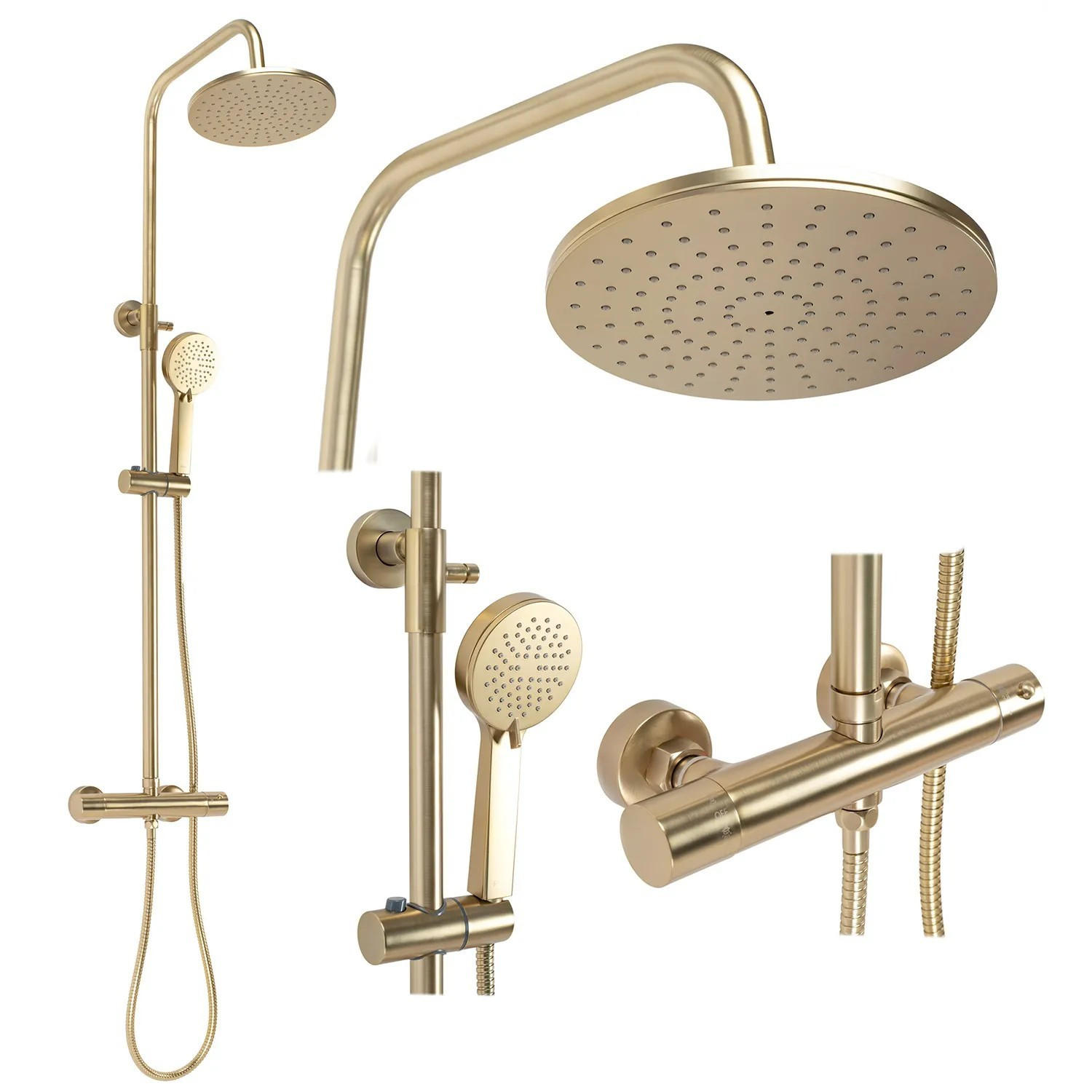DUSCHGARNITUR Mit Thermostat Rea Parot Brushed Gold - Goldfarben, Metall (27/120/45cm) - REA