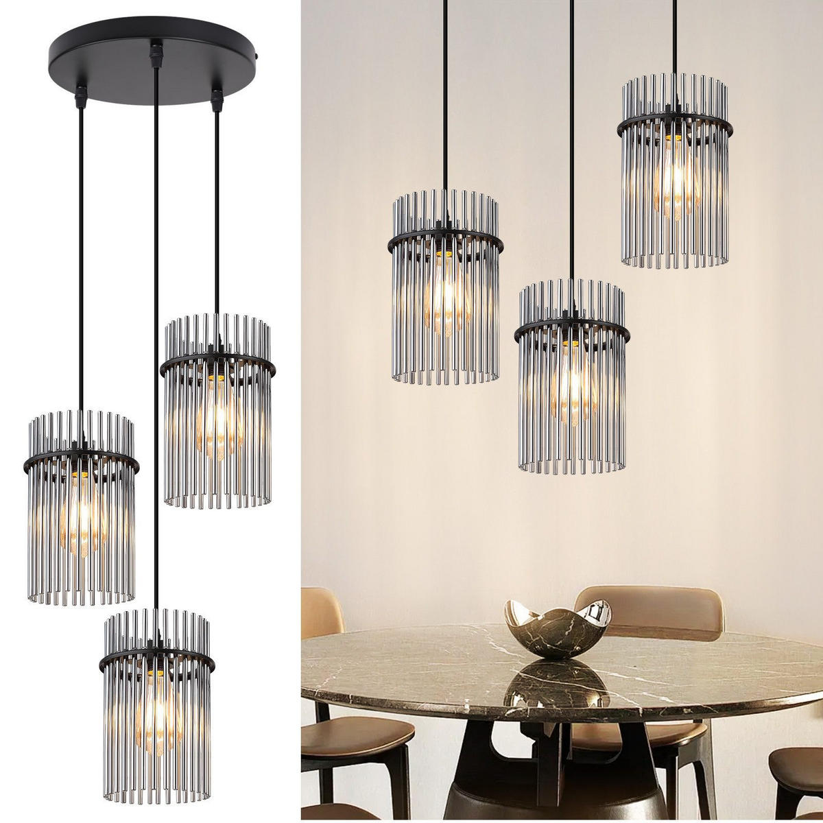 PENDELLEUCHTE BEATRIX Ⅲ 25/25/150 cm - Schwarz, Metall (25/25/150cm) - Nettlife