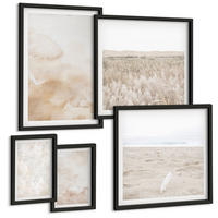 BILDER SET 5er Set - 50x50 cm & 20x30 cm & 40x60 cm Schwarzer Rahmen - Modische Pastelltexturen - Schwarz, Kunststoff (40/60cm) - TULUP