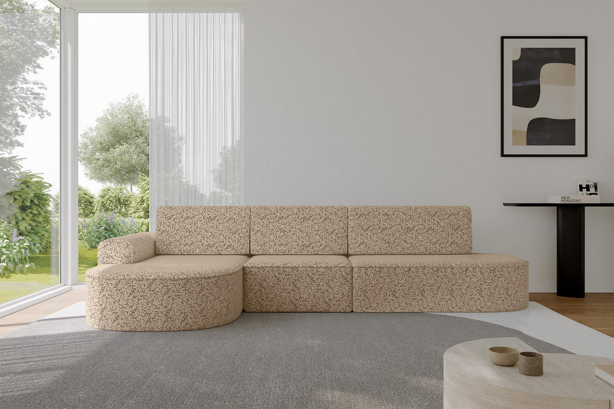 ECKSOFA mit Schlaffunktion Ottomane Links MARI L2-S 368X167X85 Braun Velours - Eichefarben/Schwarz, Holzwerkstoff/Kunststoff (368/167cm) - ALTDECOR