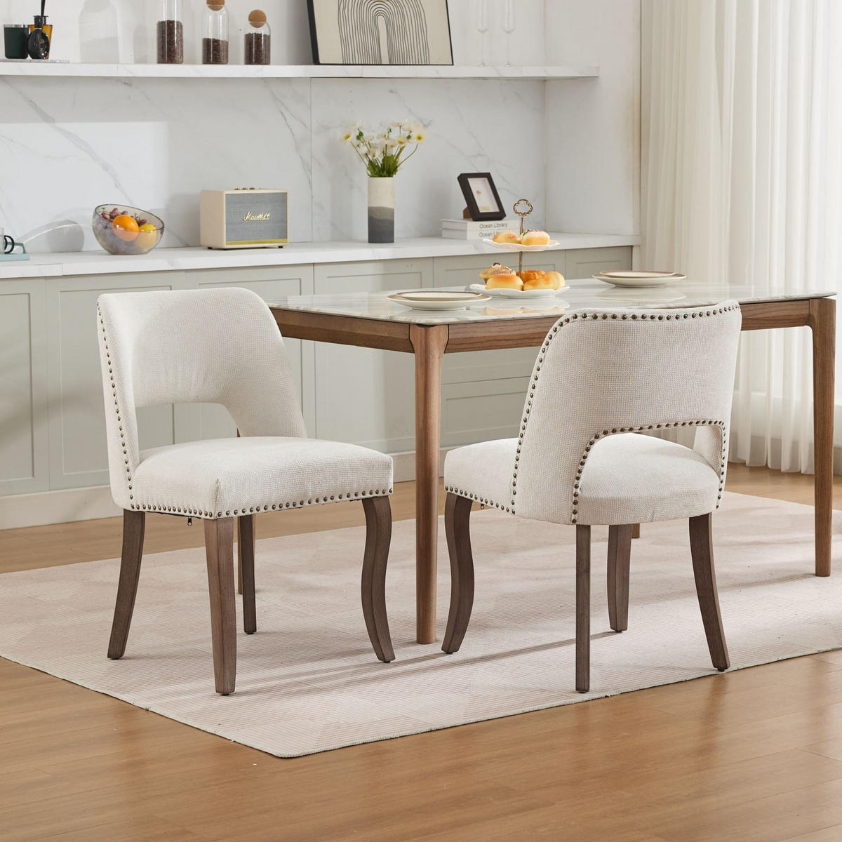 ESSZIMMERSTUHL mit Polsterung Chenille Beige 2er-Set - Beige, Holz (51/82.5/58cm) - Meubliv