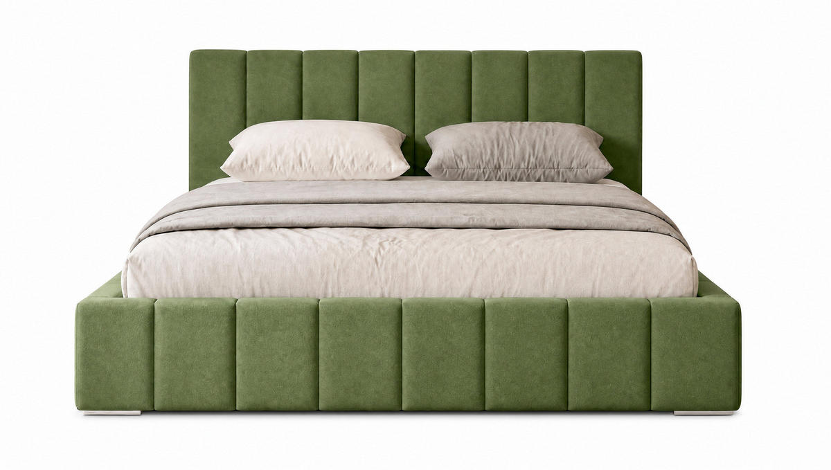 MARPUR Polsterbett MENOS 180x200 cm mit Bettkasten und Lattenrost, Veloursstoff Grün - Chromfarben/Grün, Holz/Holzwerkstoff (180/200cm) - Marpur