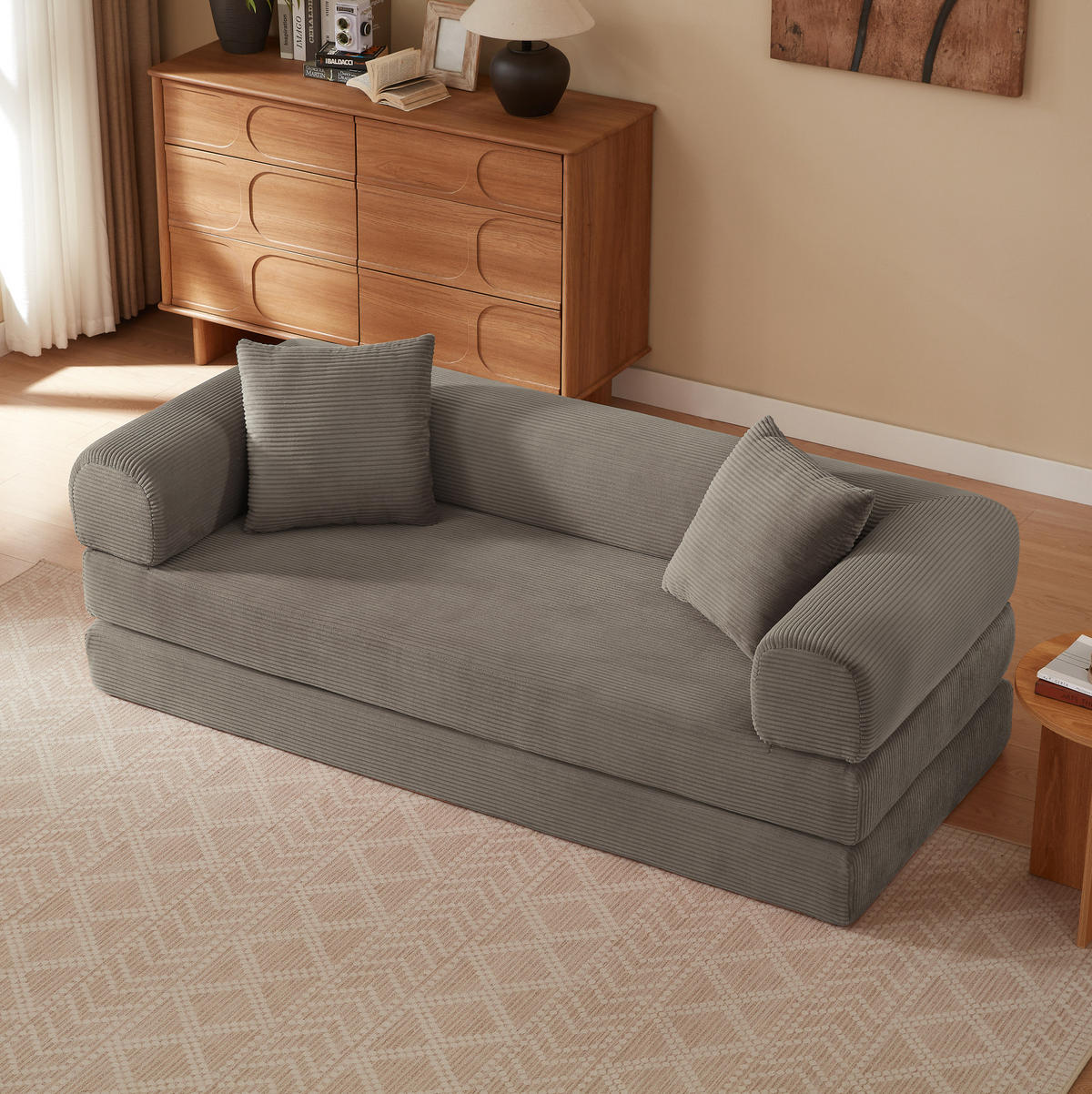 SCHLAFSOFA klappbar Velours Taupe - Taupe, Kunststoff (89/59/195cm) - Meubliv