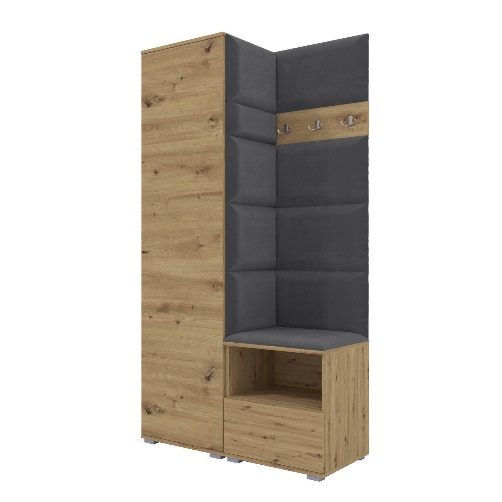 XXXLutz Garderoben-Set Eiche Artisan, Dunkelgrau 100x187x40 cm