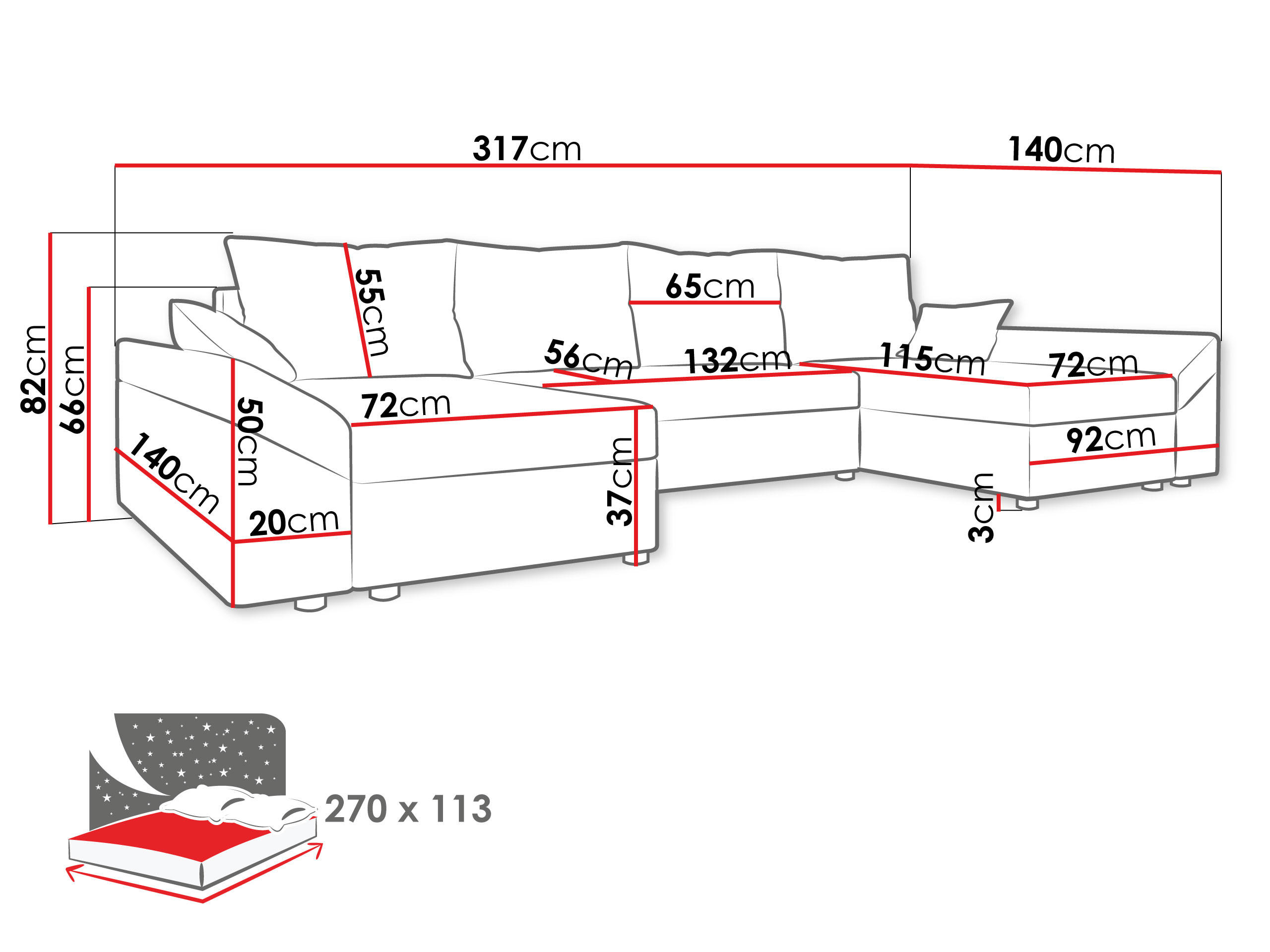 Thumbnail - Mirjan24 Wohnlandschaft, Hellgrau, Textil, 6-Sitzer, U-Form,Rechteckig, 310x82x140 cm, Wohnzimmer, Sofas & Couches, Wohn...
