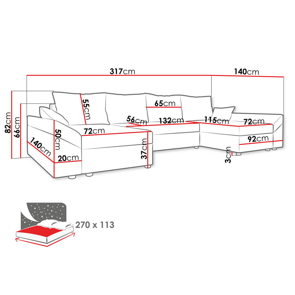 Thumbnail - Mirjan24 Wohnlandschaft, Braun, Textil, 6-Sitzer, U-Form,Rechteckig, 310x82x140 cm, Wohnzimmer, Sofas & Couches, Wohnlan...