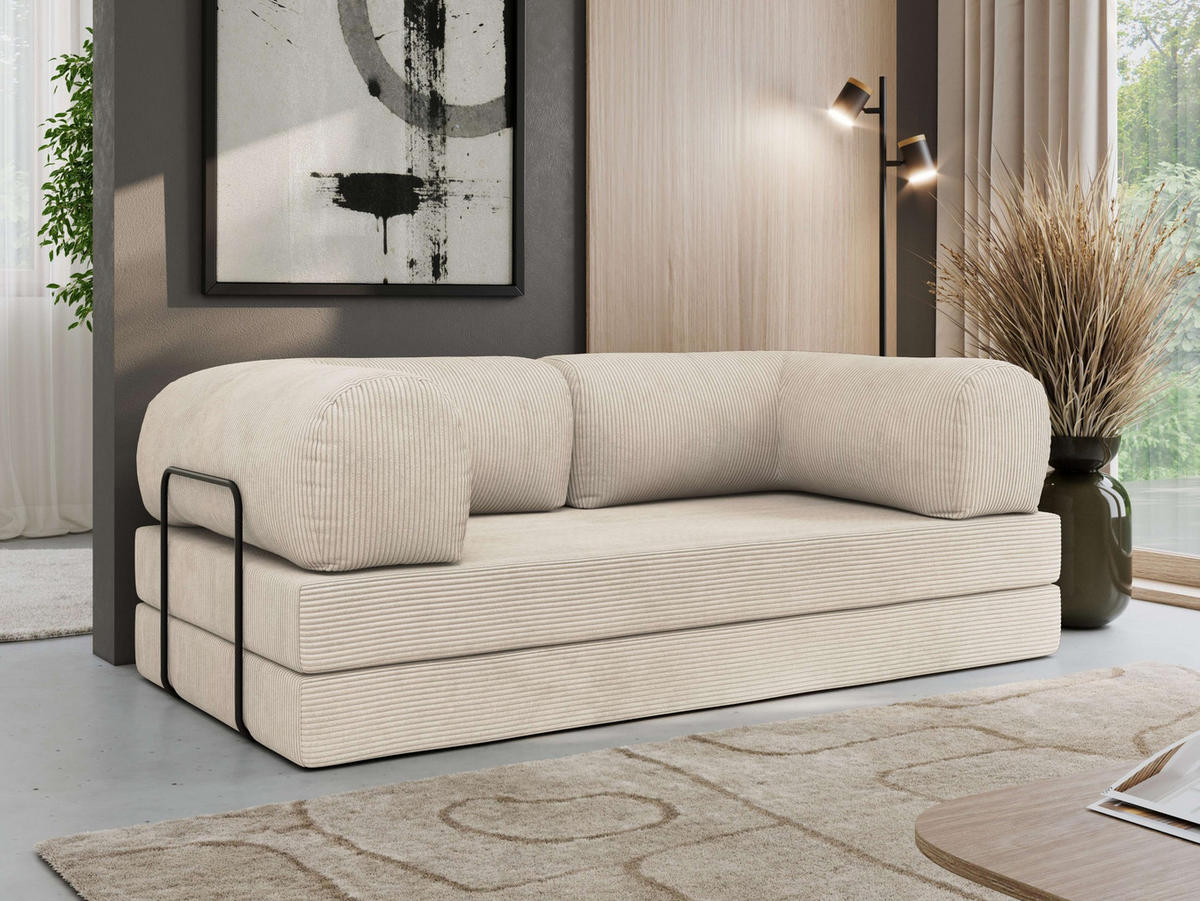 TROJMIESTNA POHOVKA ORSETTO - Krémová Manšester - čierna/krémová, kov/textil (200/70/100cm) - MKS