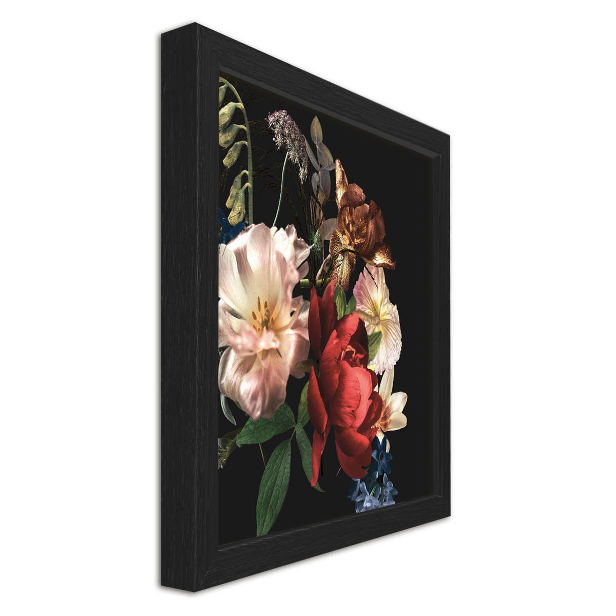 BILDER-SET mit Rahmen 4 x 30x30 cm Vintage Blumen schwarz - Gelb, Holz (30/30cm) - artissimo