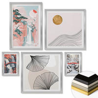 WANDBILDER 5er Set - 50x50 cm & 20x30 cm & 40x60 cm Silberner Rahmen - Wasserfälle, Brücken, Bäume, Jahreszeiten - Silberfarben, Kunststoff (40/60cm) - ArtPrintCave