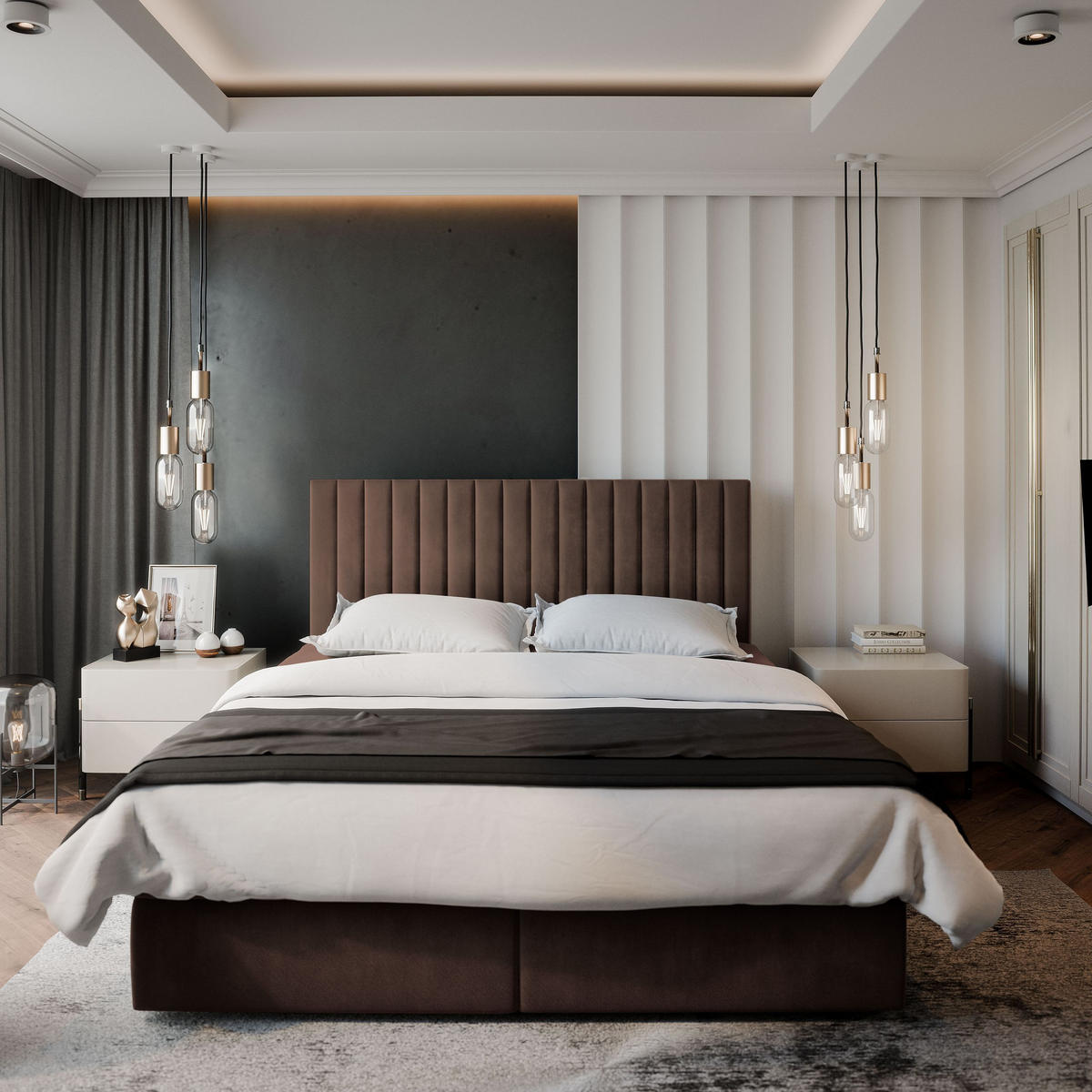 BOXBETT BRESEL 160x200 cm mit Matratze und Topper - Braun - Braun, Holz (160/200cm) - MASSENO