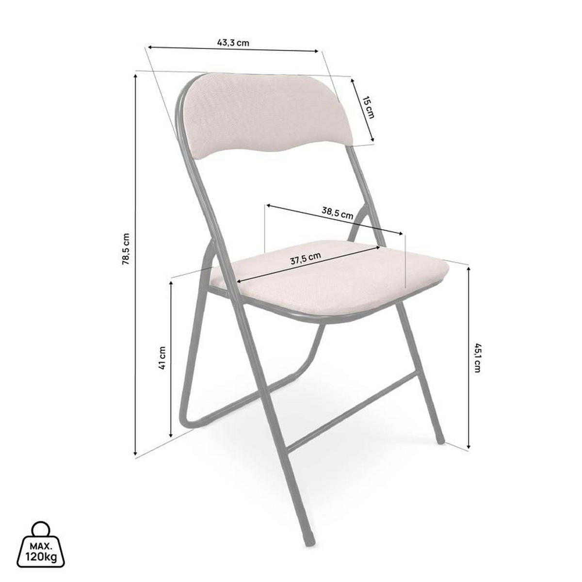 KLAPPSTÜHLE 6er-Set gepolstert, beiger Stoff und schwarze Metallbeine - Greta - Beige/Schwarz, Textil/Metall (44/78/46cm) - Sicaan