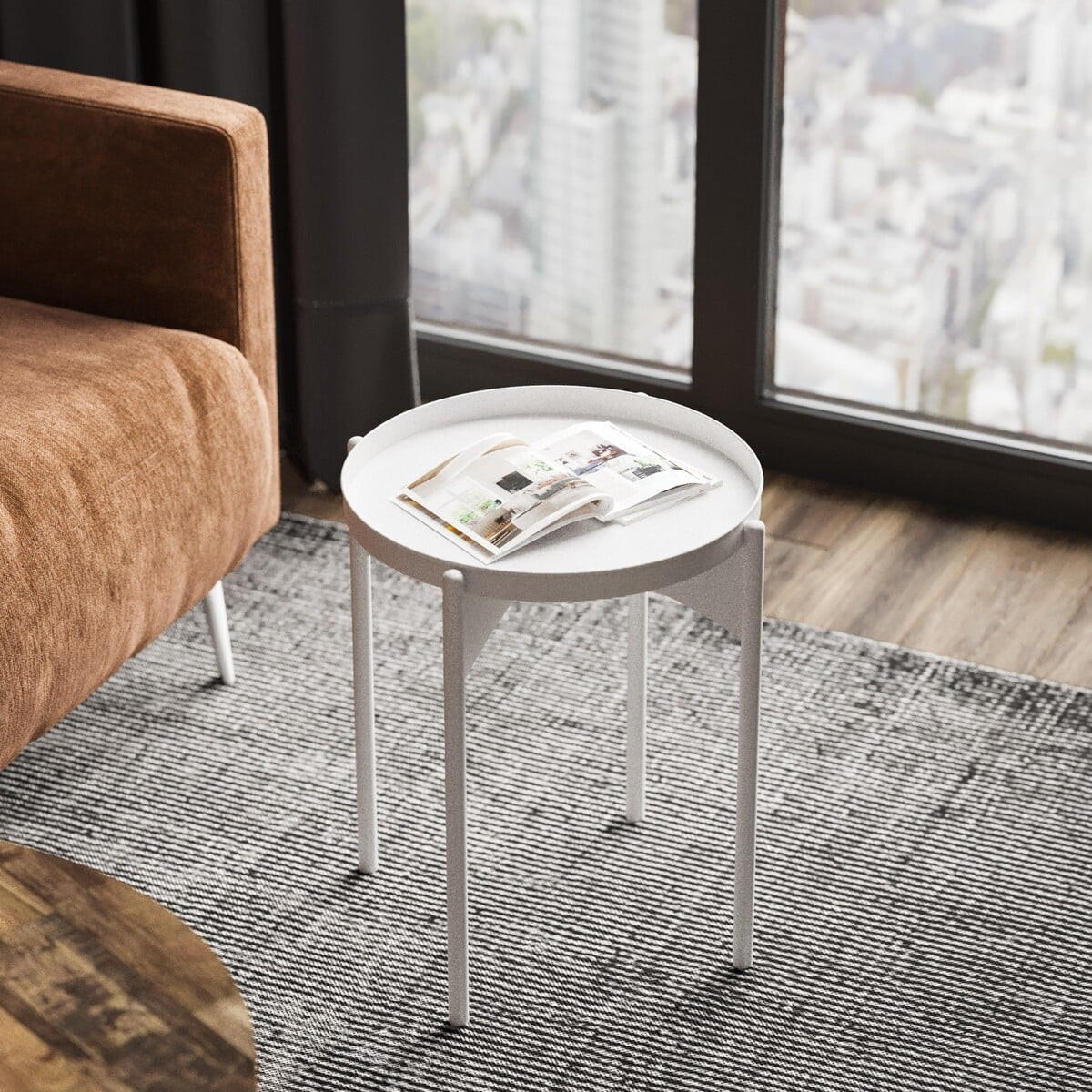 BEISTELLTISCH mit runder metallplatte 44/44/57 cm - Weiß, Metall (44/44/57cm) - Calicosy