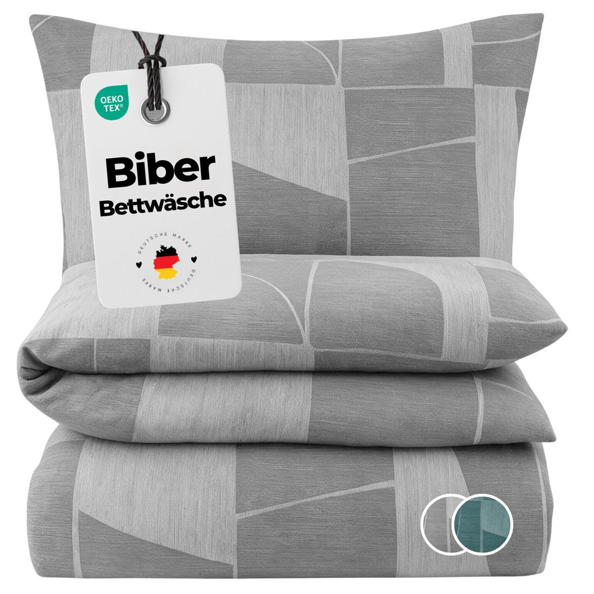 BIBER-BETTWÄSCHE 135x200 - Kuschelig warmer Flanell Bettbezug aus 100% Baumwolle für Herbst & Winter - Muster Grau - Grau, Textil (135/200cm) - Carpe Sonno