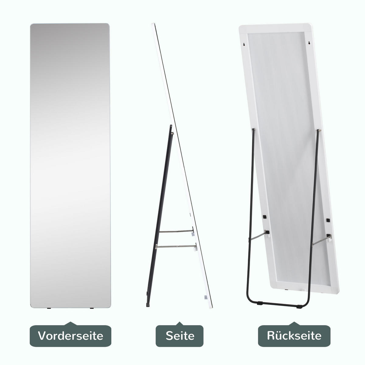 STANDSPIEGEL mit Ständer, 45 x 160 cm, für Schlafzimmer, Wohnzimmer, Silber - Silberfarben, Glas (37/158.5/45cm) - HOMCOM