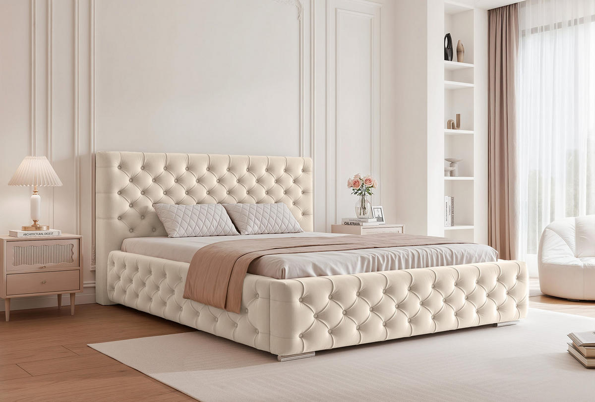 POLSTERBETT CALLIA 200x200 cm, Creme - Creme, Textil (200/200cm) - Fedve