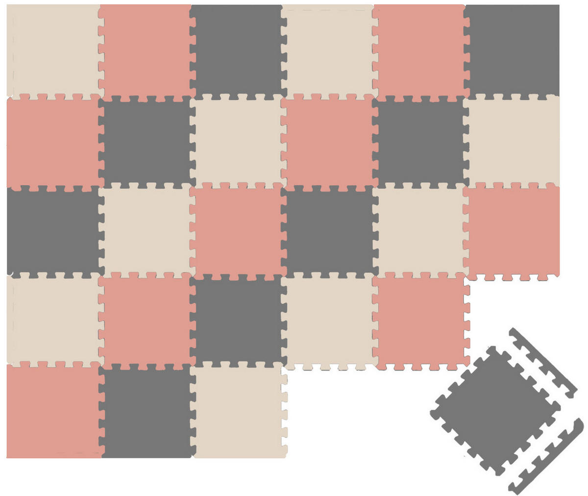 SPIELMATTE ab Null - 270/90/1 cm Puzzlematte mit Rand Terrakotta Grau Beige - Grau, Kunststoff (30/30cm) - Littletom
