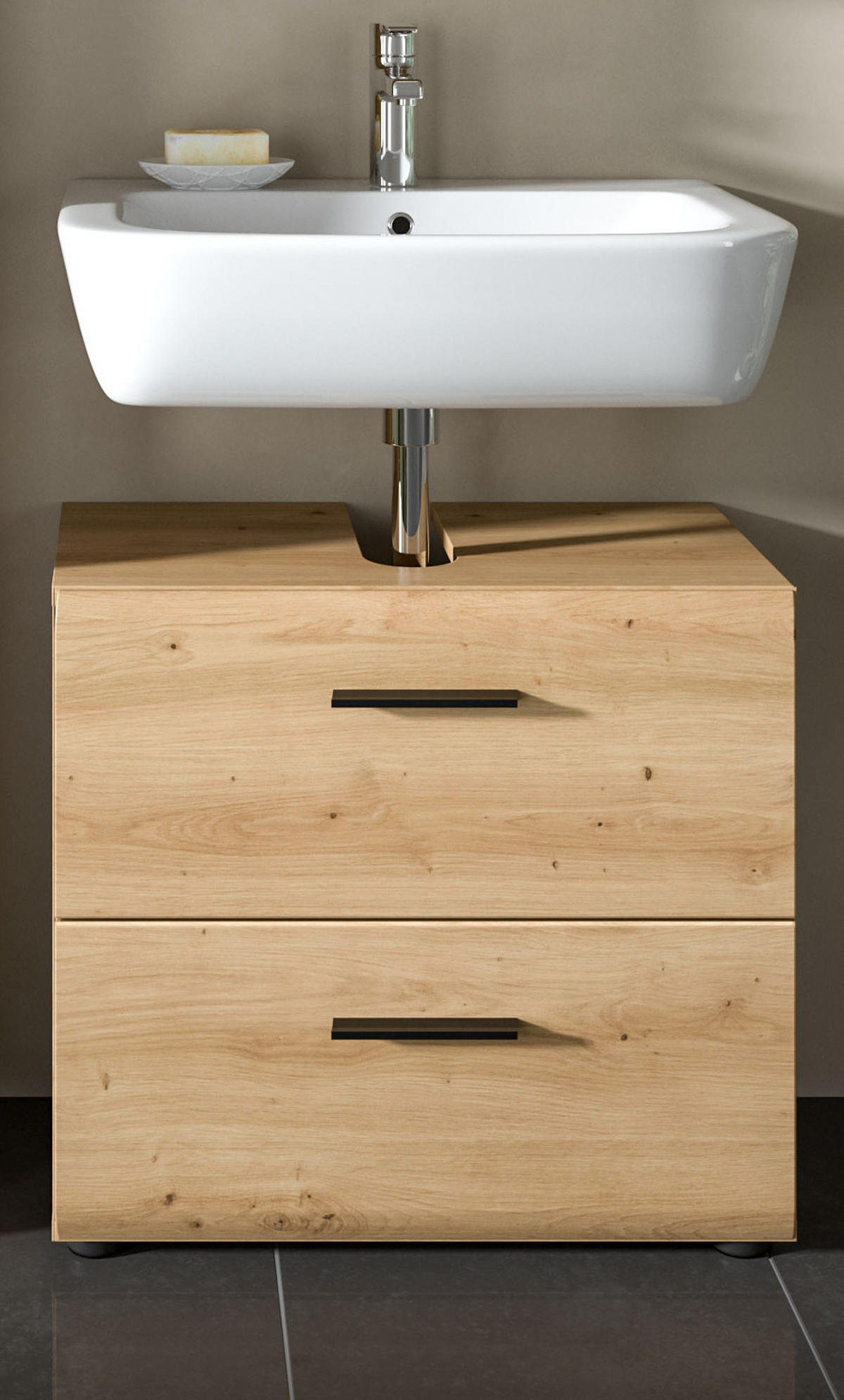 WASCHBECKENUNTERSCHRANK Eiche Artisan, Bad Unterschrank mit Vollauszug Schubkästen, Breite 60 cm - Schwarz/Eiche Artisan, Holzwerkstoff/Kunststoff (60/54/30cm) - Inn.Furn