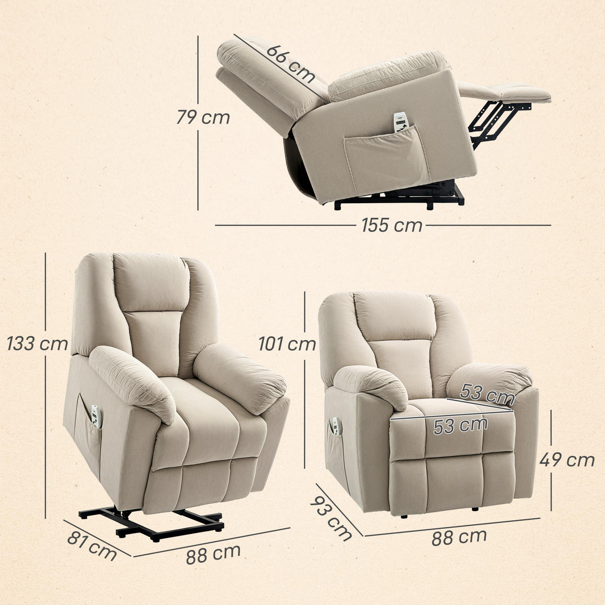 MASSAGESESSEL DE-15427 elektrisch mit Massage, Heizung und USB Beige - Beige, Metall (88/101/93cm) - ComfortXL