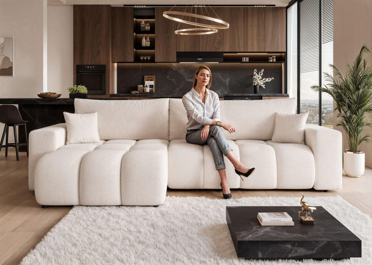 ECKSOFA Anabel Max Mit Schlaffunktion - Weiß, Holzwerkstoff/Textil (278/145cm) - Fun Möbel