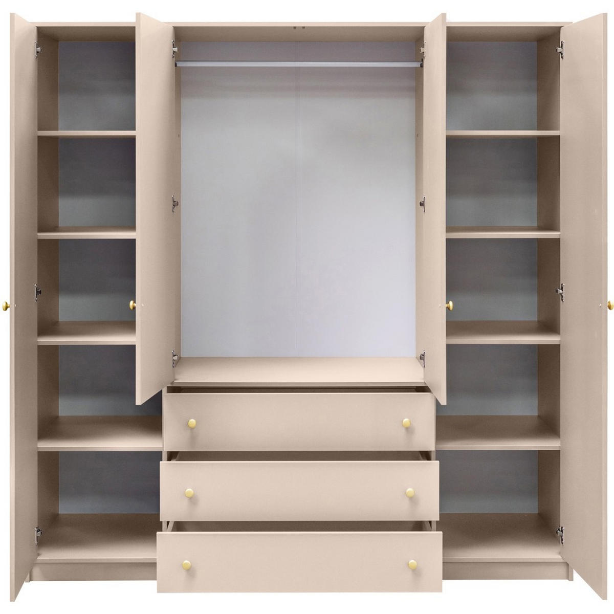 DREHTÜRENSCHRANK Solea Lux mit 4 Türen und 3 Schubladen, Beige - Beige/Goldfarben, Holzwerkstoff (196/200/58cm) - Beautysofa