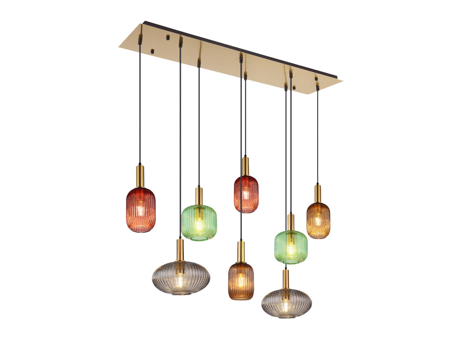 LED-PENDELLEUCHTE Breite 125cm, Lampenschirme Glas Bunt - Hellbraun/Messingfarben, Glas/Metall (48/125/125cm) - meineWunschleuchte